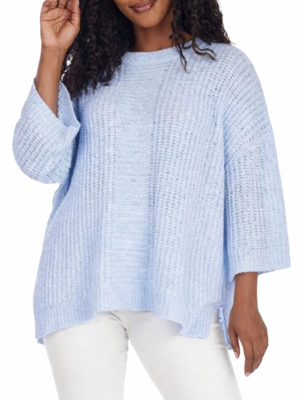 Mudpie Light Blue Knit 3/4 Sleeve Light Spring Sweater One Size